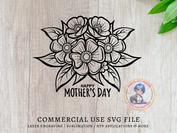 Happy Mother's Day Floral Bouquet SVG File Design Element