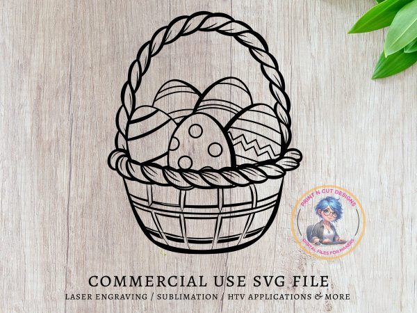 Easter Basket With Eggs Line Art SVG File Design Element