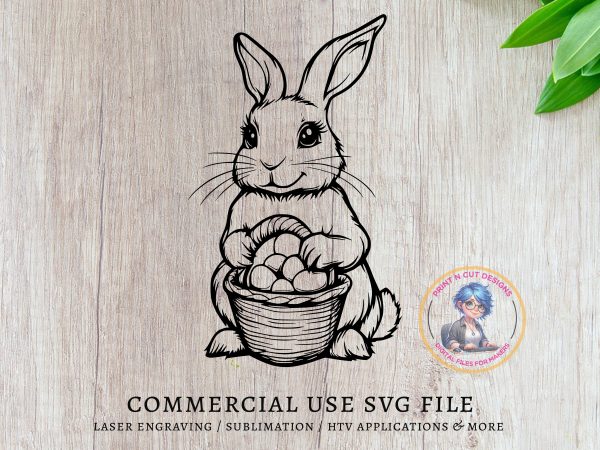 Adorable Bunny Holding Basket of Eggs SVG File Design Element