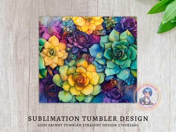 Colorful Abstract Floral Design for 20oz Skinny Tumbler Sublimation Wrap PNG - Image 4