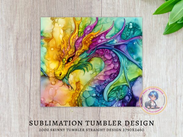 Vibrant Fantasy Dragon Illustration for 20oz Skinny Tumbler Sublimation Wrap PNG - Image 4