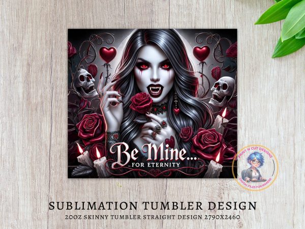 Gothic Vampire Be Mine 20oz Skinny Tumbler Sublimation Wrap PNG - Image 4