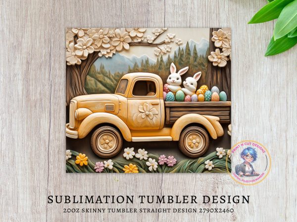 Easter Bunny Truck Tumbler Wrap - Image 3