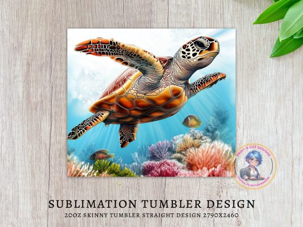 Stunning Sea Turtle Underwater Scene 20oz Sublimation Tumbler Wrap - Image 3