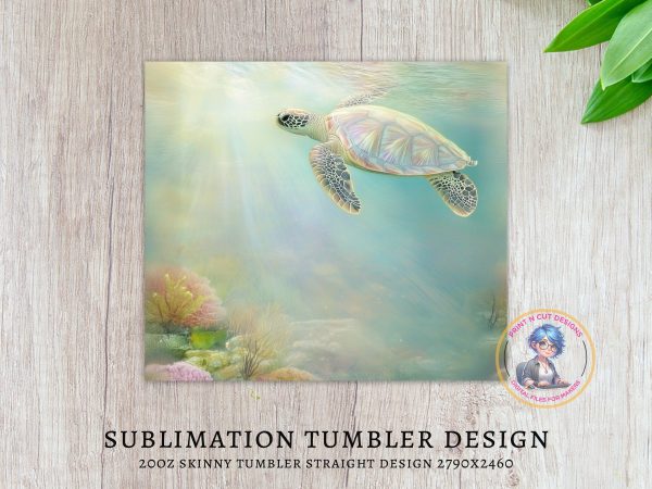 Beautiful Ocean Turtle Design 20oz Sublimation Tumbler Wrap - Image 3