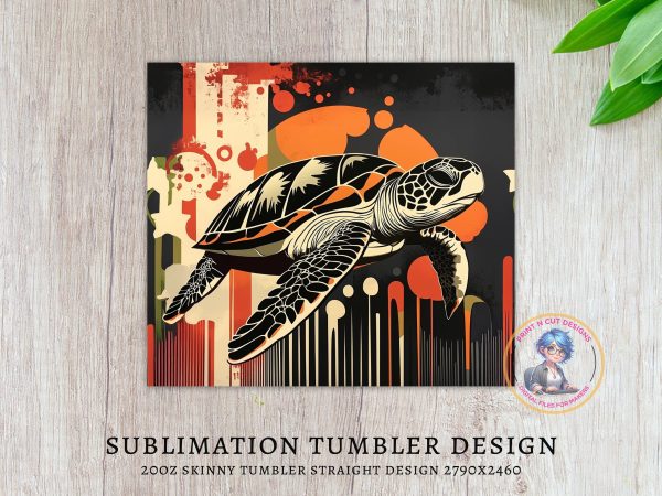 Retro Artistic Sea Turtle Graphic 20oz Sublimation Tumbler Wrap - Image 3