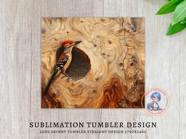 Woodpecker on Tree Knot Design 20oz Sublimation Tumbler Wrap - Image 3