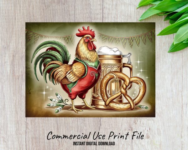 Oktoberfest Rooster and Beer Mug PNG, Country Kitchen Cutting Board Design, Farmhouse Decor for Sublimation, High Resolution Download - Image 2