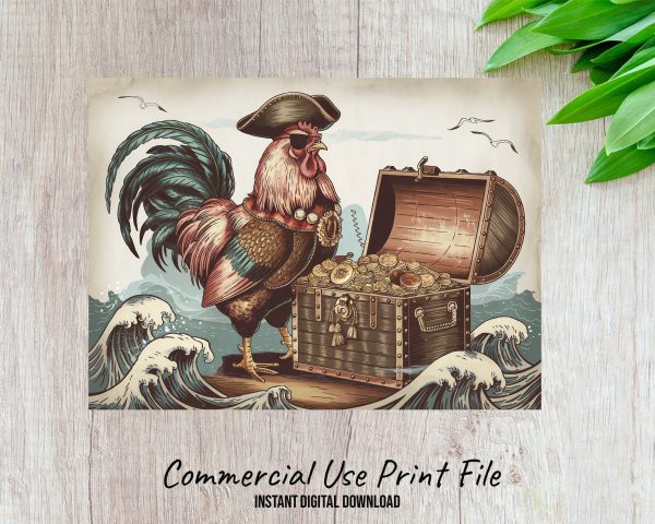 Pirate Rooster Cutting Board Sublimation PNG, Treasure Chest Design, Nautical Kitchen Decor, Vibrant Print for Cutting Boards - Image 2