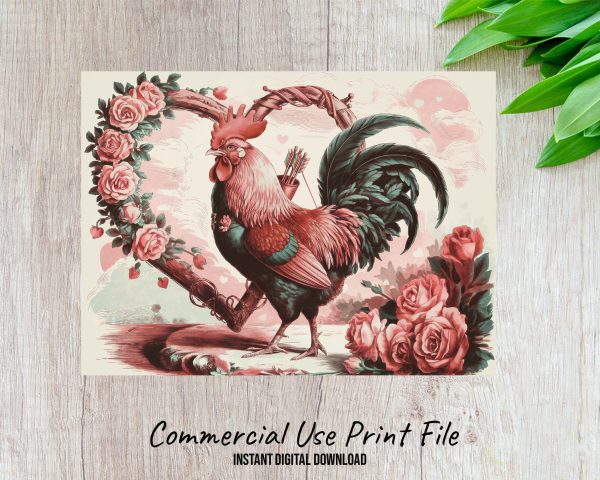 Rooster Heart Roses Cutting Board Sublimation PNG Design, Country Kitchen Art, Vintage Farmhouse Decor, Rustic Gift Idea, Printable - Image 2