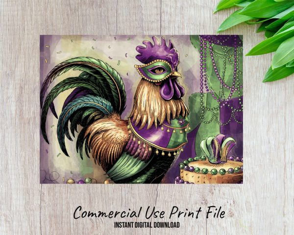 Rooster Mask Mardi Gras Sublimation PNG Design, Colorful Farm Animal Digital Art, Printable Cutting Board Decor, Instant Download - Image 2