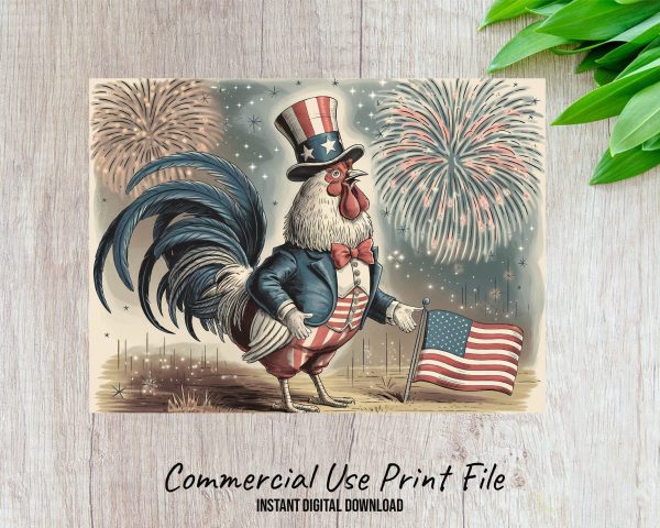 Patriotic Rooster Cutting Board Design, 4th of July Sublimation PNG, Kitchen Decor Cutting Board, Rooster Holding USA Flag - Image 2