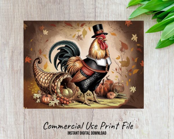 Thanksgiving Cutting Board Sublimation PNG, Rooster Cornucopia Design, Fall Harvest Art, Kitchen Decor, Holiday Gift Idea - Image 2