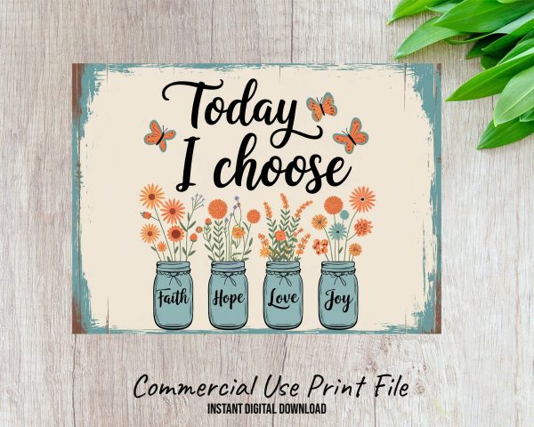 Today I Choose Faith Hope Love Joy Cutting Board Sublimation Design PNG - Image 2