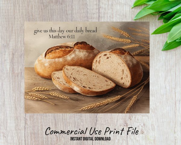 Rustic Bread Scene with Wheat Cutting Board Sublimation Design PNG - Image 2