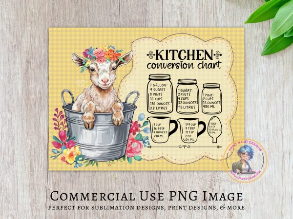 Adorable Goat Kitchen Conversion Chart Glass Cutting Board Sublimation Design PNG - Image 2