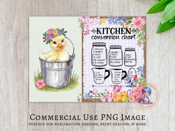 Kitchen Conversion Chart Duck in Bucket Glass Cutting Board Sublimation Design PNG - Image 2