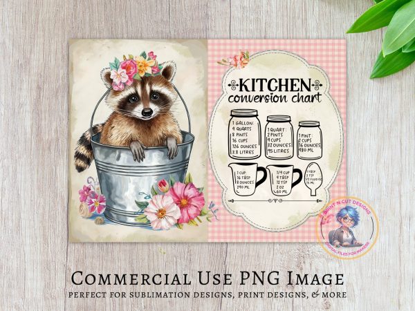 Cute Raccoon Kitchen Conversion Chart Glass Cutting Board Sublimation Design PNG - Image 2