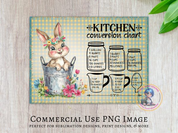 Cute Bunny Kitchen Conversion Chart Glass Cutting Board Sublimation Design PNG - Image 2