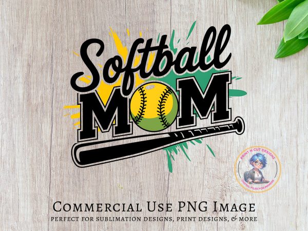 Softball Mom 300 DPI Transparent PNG Design for TShirts Decals Mugs Softball Accessories Vibrant Colors Splash Effect - Image 5