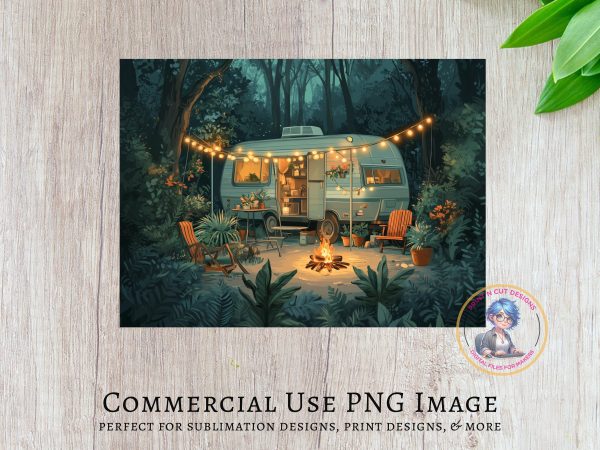 Cozy Forest Camping Scene Cutting Board Sublimation PNG Design - Image 3