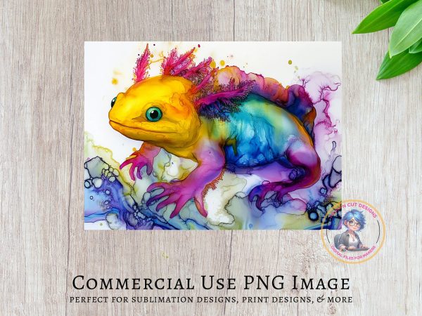 Watercolor Axolotl Artwork for Cutting Board Sublimation PNG Design - Image 3