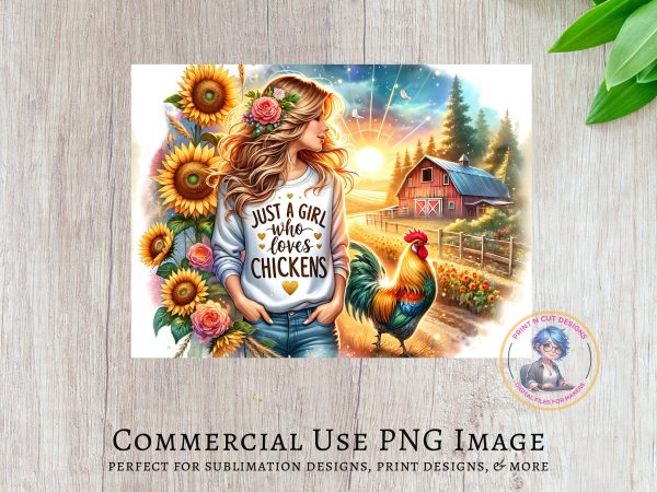 Just A Girl Who Loves Chickens Cutting Board Sublimation PNG Design - Image 3