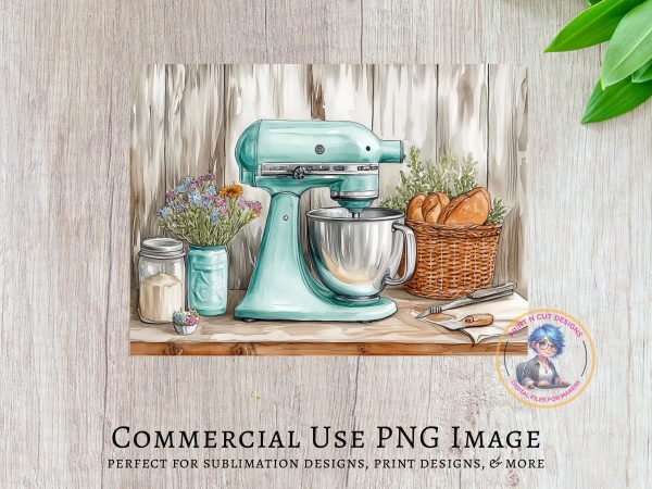 Retro Kitchen Mixer and Bread Cutting Board Sublimation PNG Design - Image 3