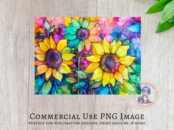 Vibrant Sunflowers and Abstract Background Cutting Board Sublimation PNG Design - Image 3