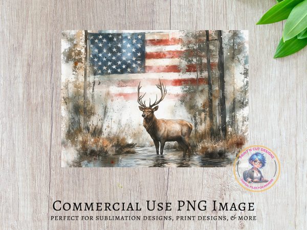 Proud Deer with US Flag Cutting Board Sublimation PNG Design - Image 3