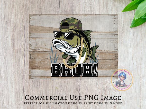 Funny Fish with Cap and Chain Glass Cutting Board Sublimation Design PNG - Image 3