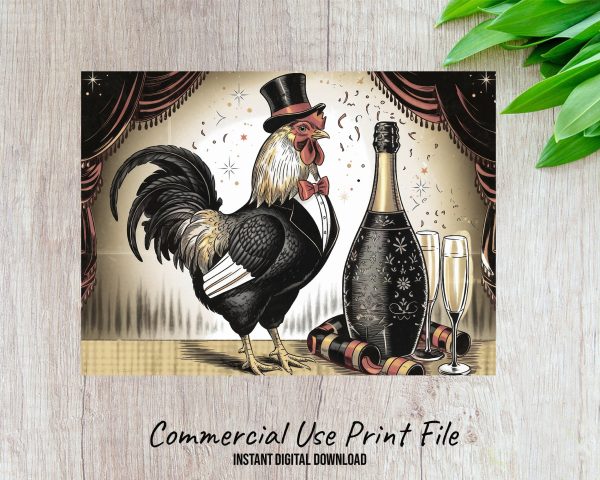 Rooster in Suit Sublimation PNG, Champagne Bottle Cutting Board Design, Vintage Rooster Art, Kitchen Decor, French Country Design - Image 2