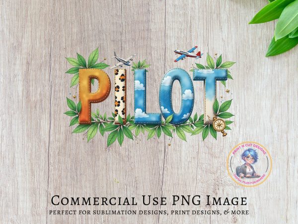 Whimsical Pilot Letters Aviation Art 300DPI Tansparent PNG Sublimation Design - Image 5