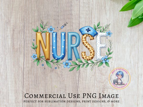 Nurse Floral Letter Art 300DPI Tansparent PNG Sublimation Design - Image 5