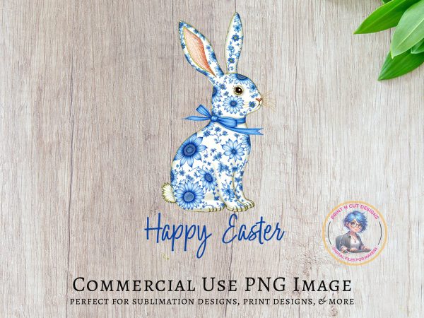 Happy Easter Bunny 300 DPI Sublimation PNG Transparent Background Spring Floral Rabbit Design Easter Decoration Clipart