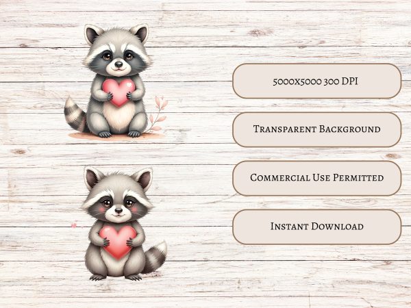 Cute Raccoon Clipart Set, 10 Image Clipart Bundle 300DPI Transparent PNG, Woodland Animal Clipart, Digital Download for Crafting - Image 4