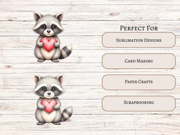 Cute Raccoon Clipart Set, 10 Image Clipart Bundle 300DPI Transparent PNG, Woodland Animal Clipart, Digital Download for Crafting - Image 3