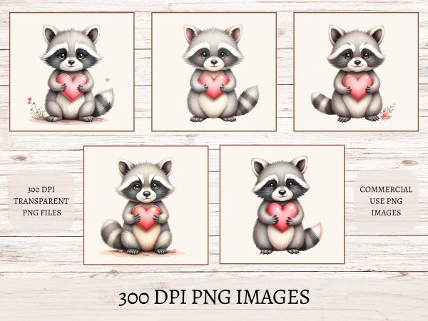 Cute Raccoon Clipart Set, 10 Image Clipart Bundle 300DPI Transparent PNG, Woodland Animal Clipart, Digital Download for Crafting - Image 2