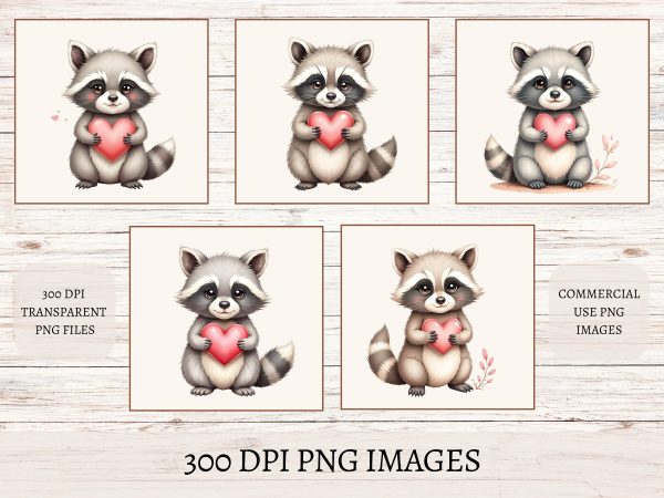 Cute Raccoon Clipart Set, 10 Image Clipart Bundle 300DPI Transparent PNG, Woodland Animal Clipart, Digital Download for Crafting