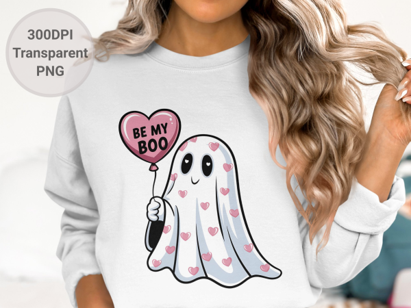 Cute Ghost with Balloon Be My Boo Sublimation Design 300 dpi PNG - Image 2