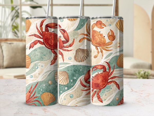 Colorful Crabs and Seashells 20oz Skinny Tumbler Wrap - Image 2