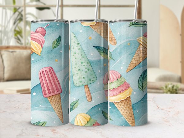 Summer Ice Cream Popsicle Design 20oz Skinny Sublimation Tumbler Wrap - Image 2