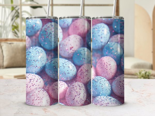 Blue Pink Glitter Easter Eggs Tumbler Wrap - Image 2