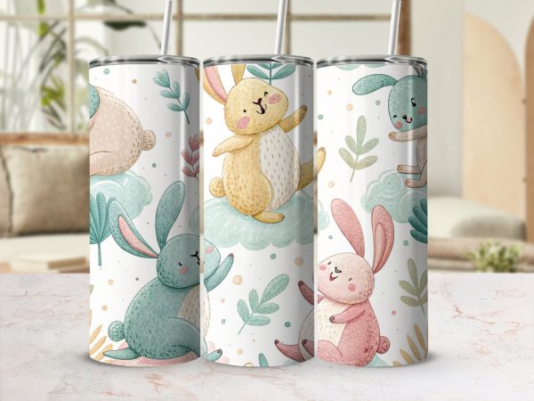 Playful Bunnies Pastel Design 20oz Skinny Sublimation Tumbler Wrap