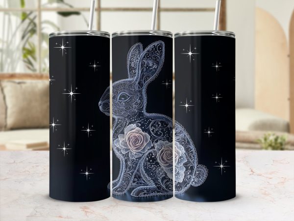 Delicate Floral Lace Rabbit Design 20oz Skinny Tumbler Sublimation Wrap - Image 2