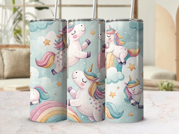 Playful Unicorn and Rainbow Design 20oz Skinny Sublimation Tumbler Wrap