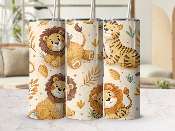 Cute Cartoon Safari Animals Theme 20oz Skinny Sublimation Tumbler Wrap