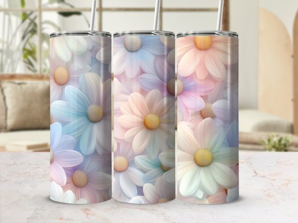 Pastel Daisy Floral Design 20oz Skinny Tumbler Sublimation Wrap - Image 2