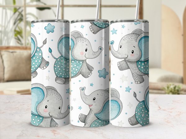 Cute Elephant and Star Design 20oz Skinny Sublimation Tumbler Wrap