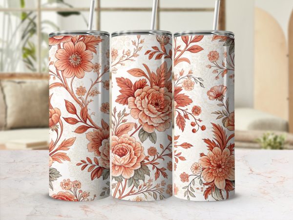 Elegant Autumn Floral Pattern 20oz Skinny Sublimation Tumbler Wrap